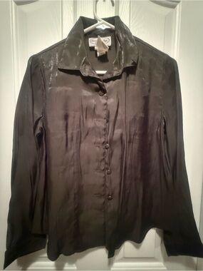 Shiny Olive Green Button-Up Satin Blouse